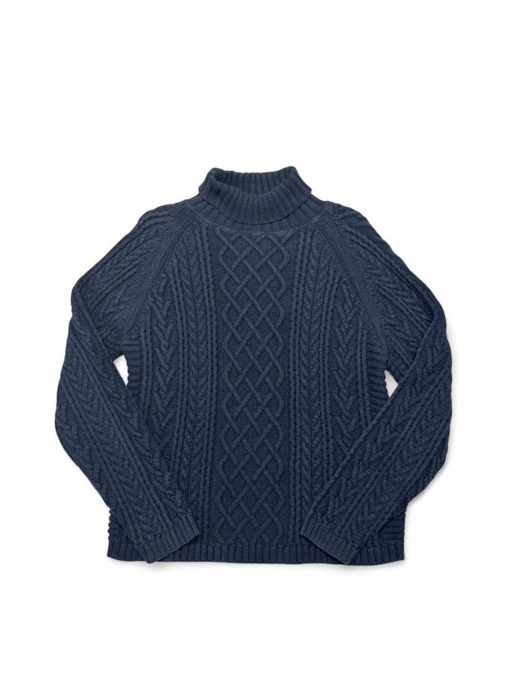 Vintage 90s L.L Bean cable knit turtleneck chunky sweater blue M women’s USA